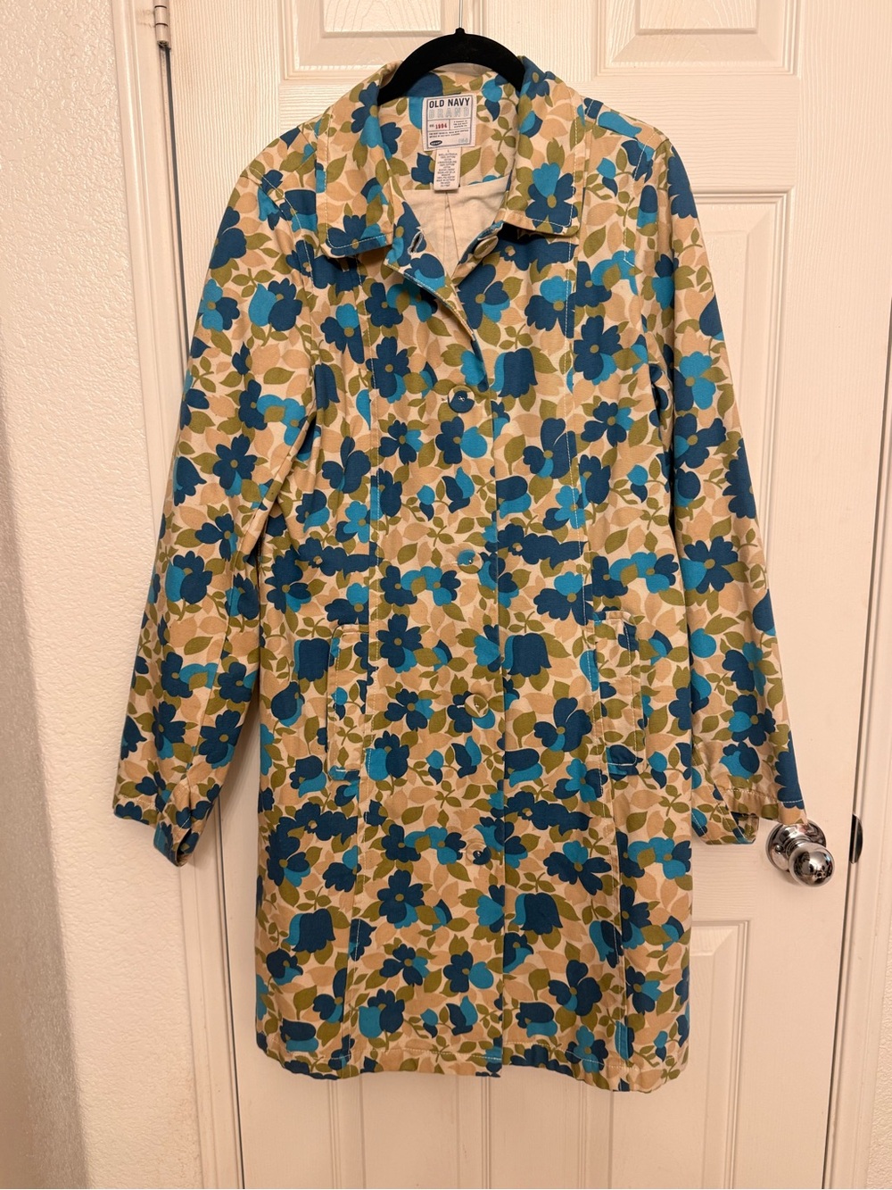 Old Navy Blue & Cream Floral Trench Coat